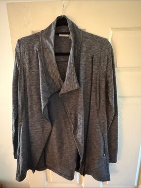 Athleta Heather Charcoal Gray Asymetrical Zipper Cardigan